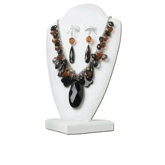 Chunky Black Red Glass Pendant Necklace & Earrings Set - Picture 2 of 2